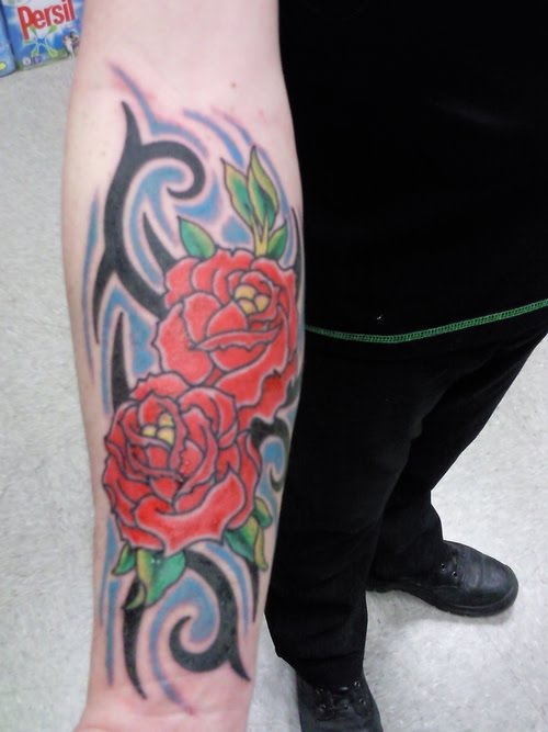 red and white rose tattoo. red and white rose tattoo.